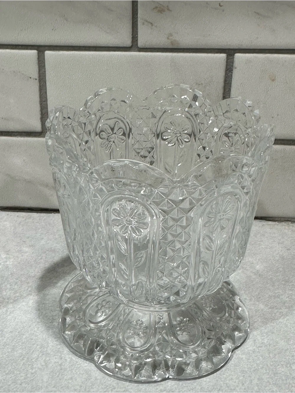 VTG Avon Fostoria Clear Pressed Glass Footed Vase/Candy Dish - 2 Piece Set